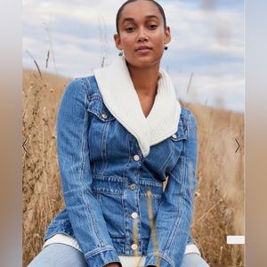 Peplum Denim Jacket with Sweater Trim